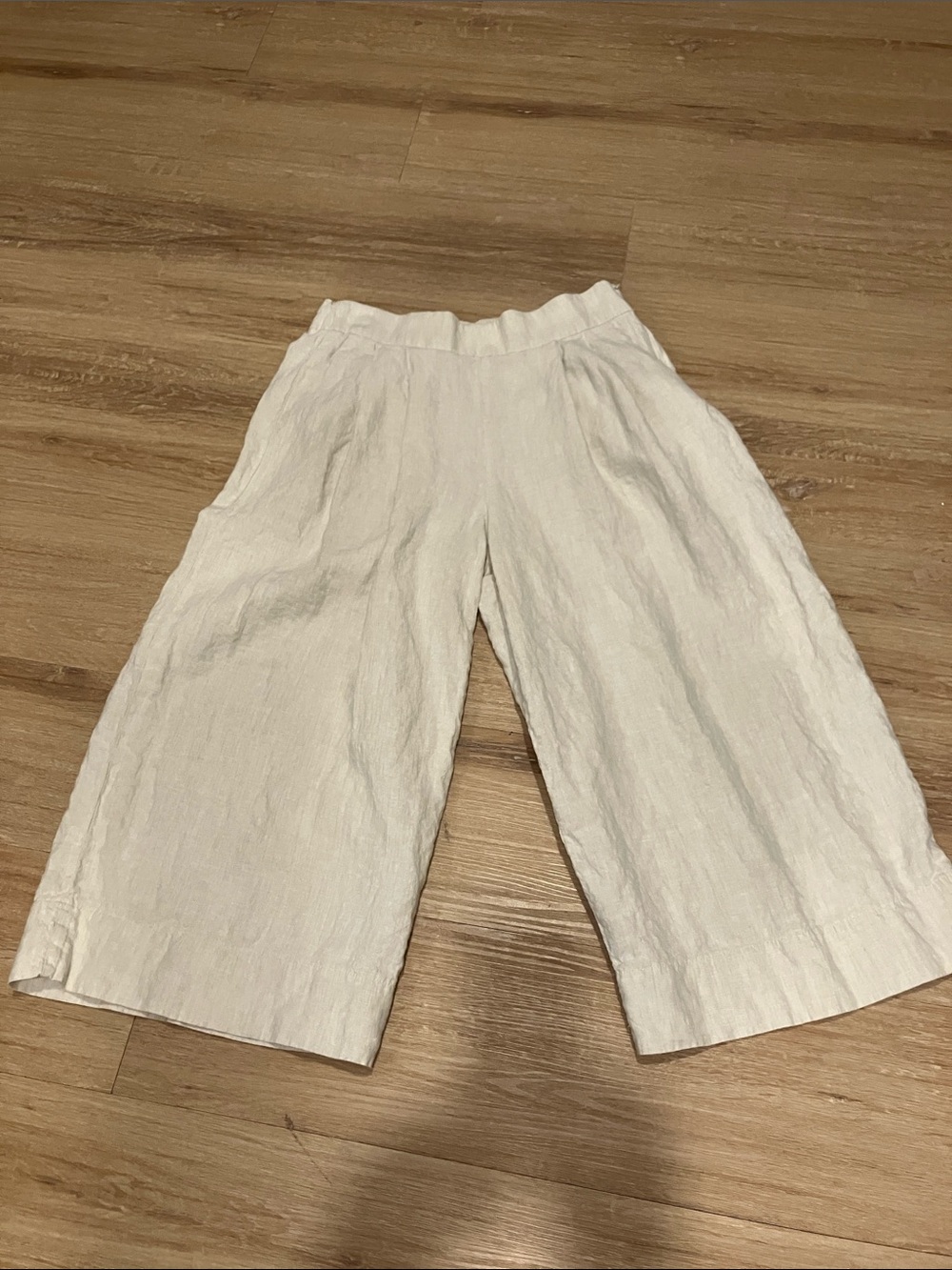 GAP Culotte Cream Elastic Waist Wide-Leg Linen Pants